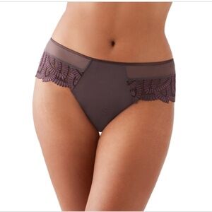 Wacoal After Dark Tanga Cheeky Panty Women's  L Raisin Mesh Front Embroidered